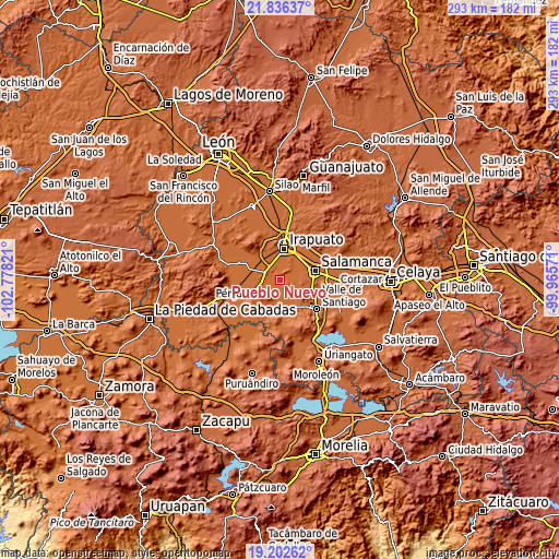 Topographic map of Pueblo Nuevo