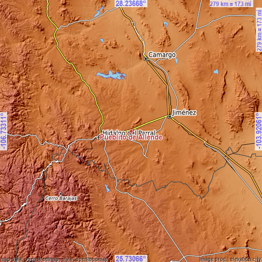 Topographic map of Pueblito de Allende