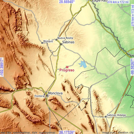 Topographic map of Progreso