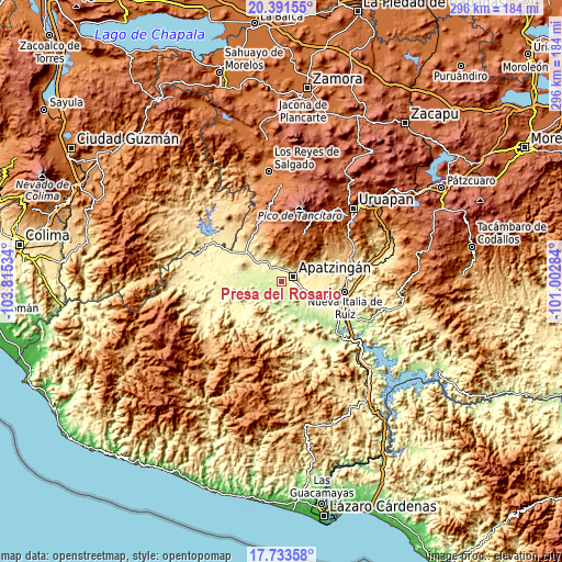 Topographic map of Presa del Rosario