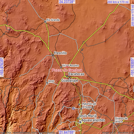 Topographic map of Pozos de Gamboa