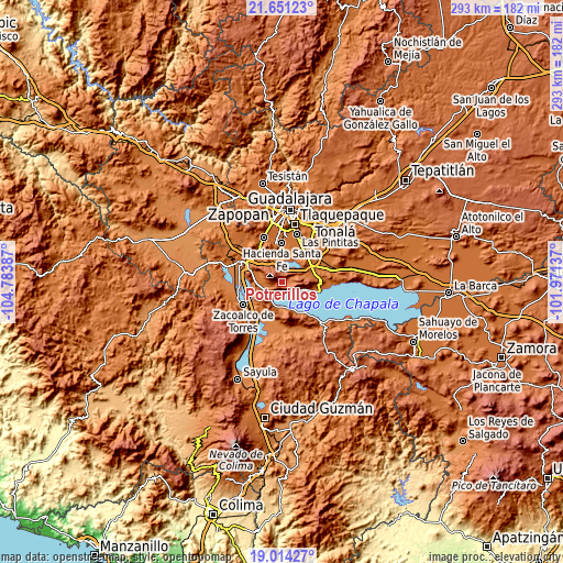 Topographic map of Potrerillos