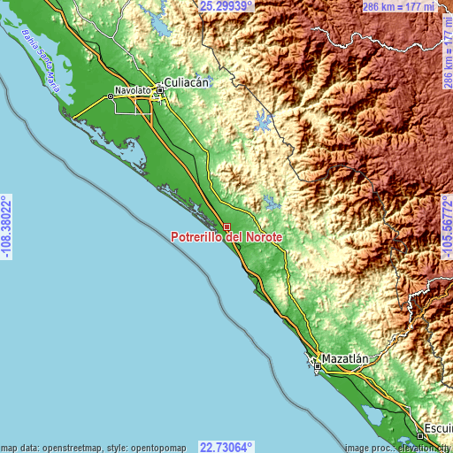 Topographic map of Potrerillo del Norote