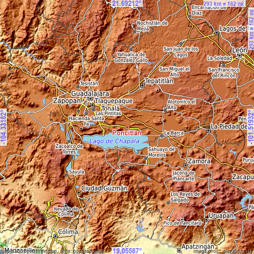 Topographic map of Poncitlán