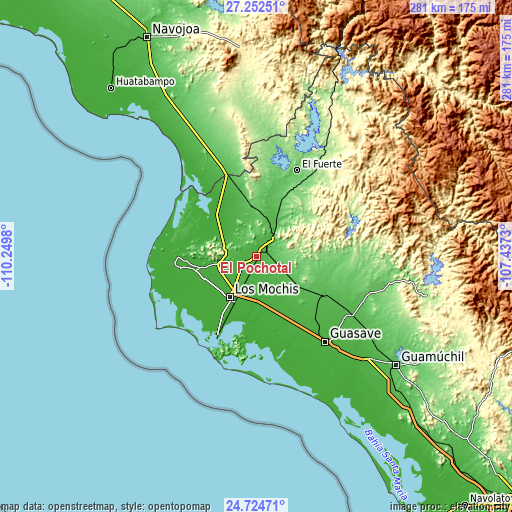 Topographic map of El Pochotal