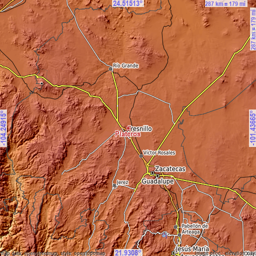 Topographic map of Plateros