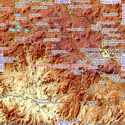 Topographic map of Santa María Pipioltepec (Pipioltepec)