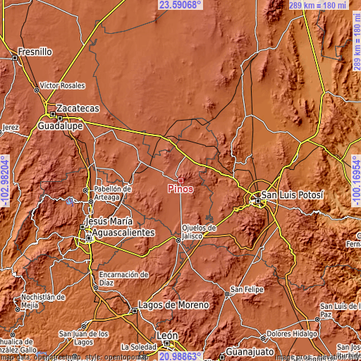 Topographic map of Pinos