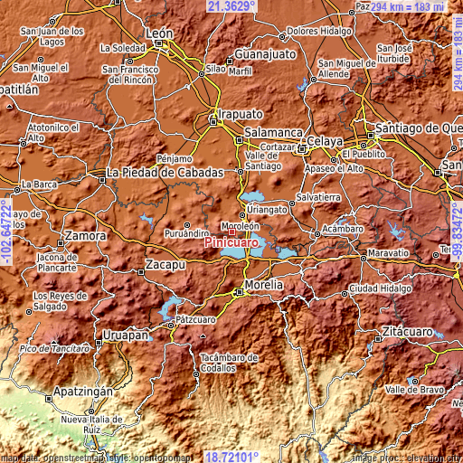 Topographic map of Piñícuaro