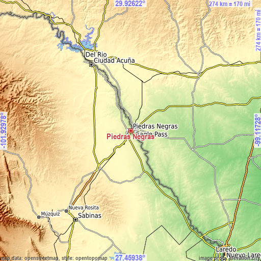 Topographic map of Piedras Negras