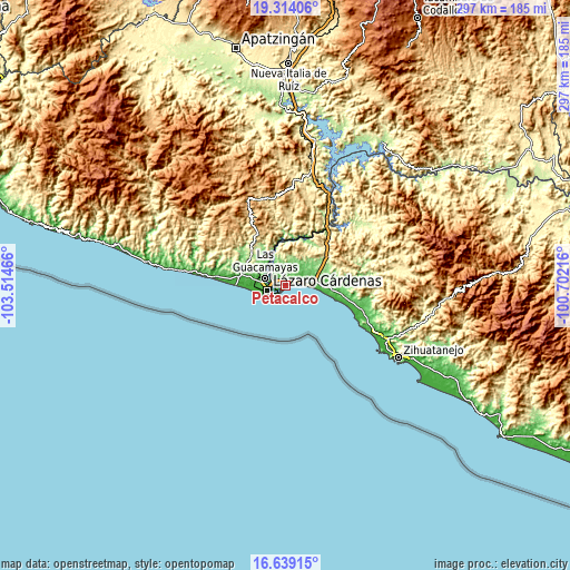 Topographic map of Petacalco