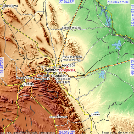 Topographic map of Pesquería