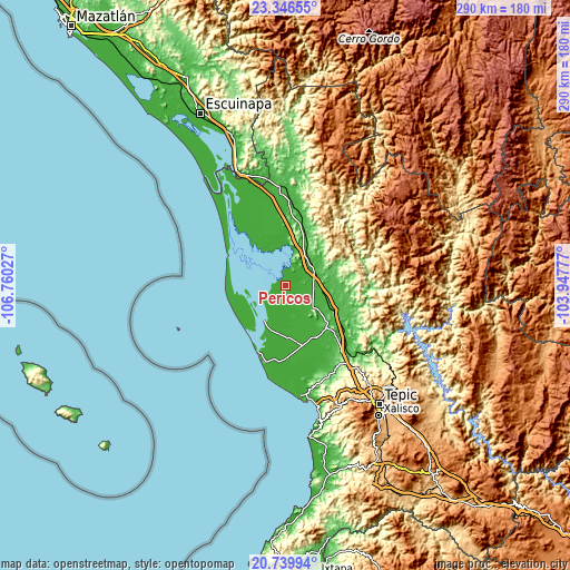 Topographic map of Pericos