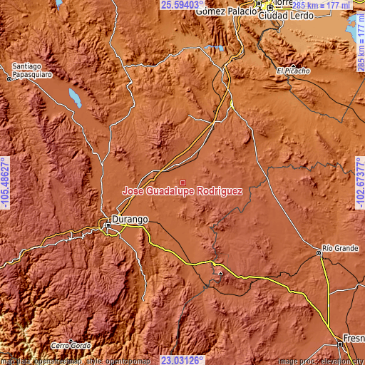 Topographic map of José Guadalupe Rodríguez