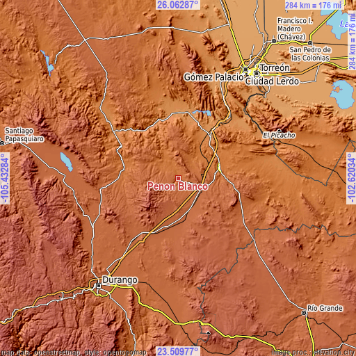 Topographic map of Peñón Blanco