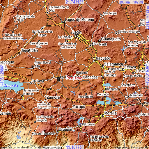Topographic map of Pénjamo