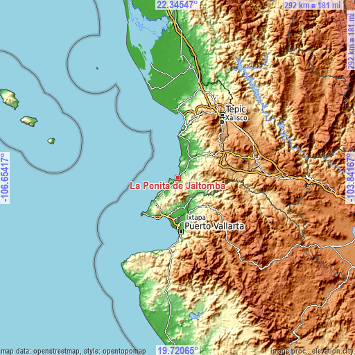 Topographic map of La Peñita de Jaltomba