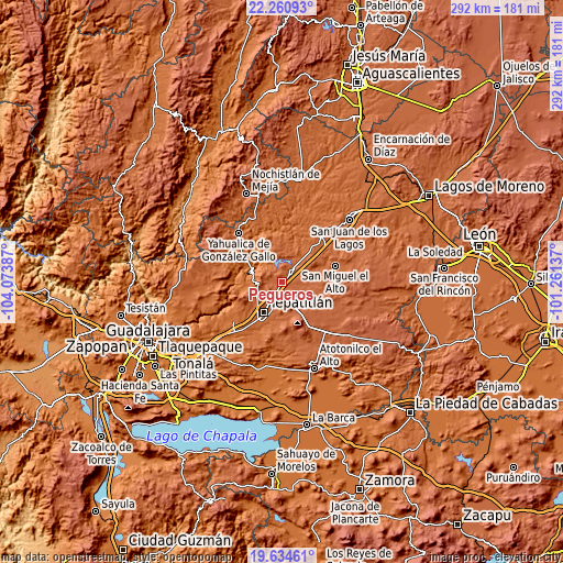 Topographic map of Pegueros