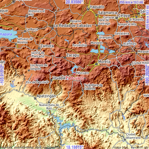 Topographic map of Pátzcuaro