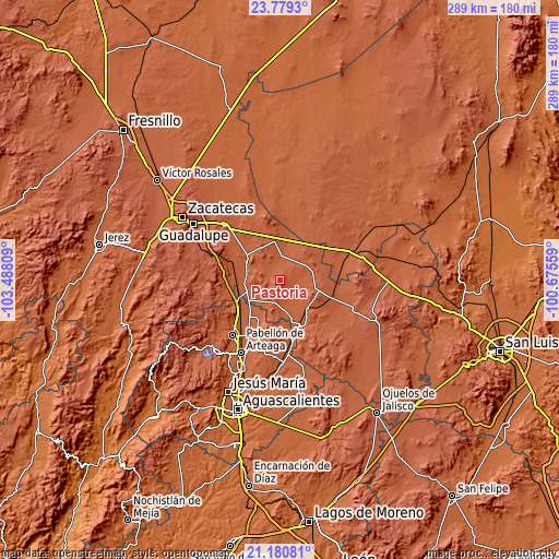 Topographic map of Pastoría