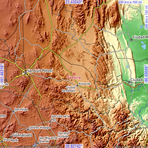 Topographic map of Pastora