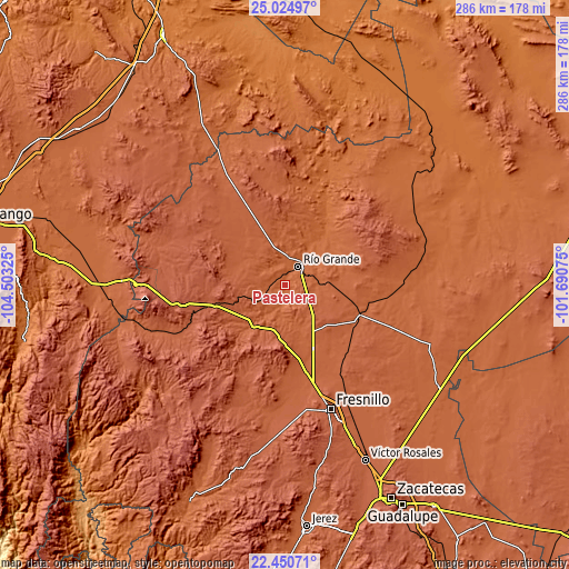 Topographic map of Pastelera