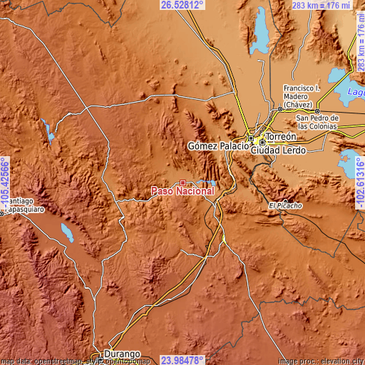 Topographic map of Paso Nacional