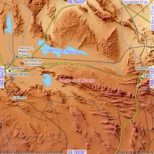 Topographic map of Parras de la Fuente