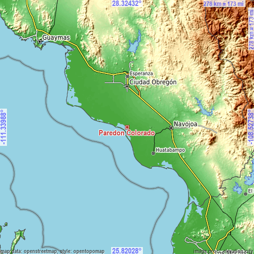 Topographic map of Paredón Colorado