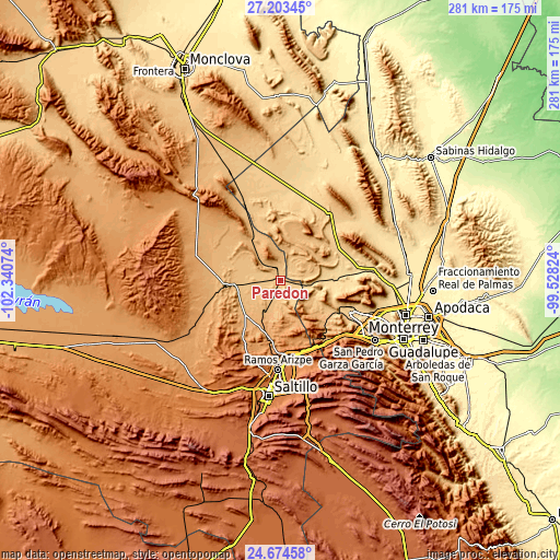 Topographic map of Paredón