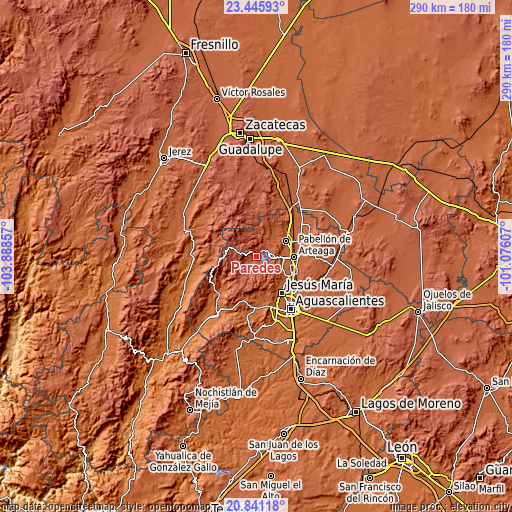 Topographic map of Paredes