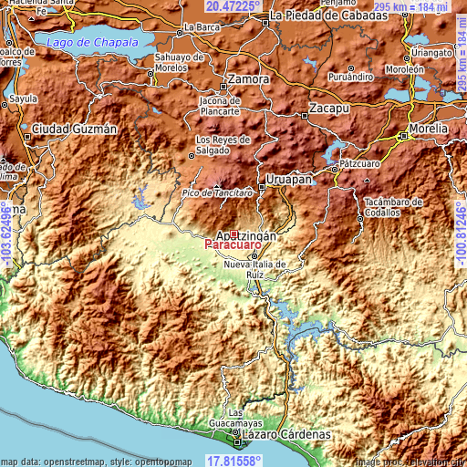Topographic map of Paracuaro