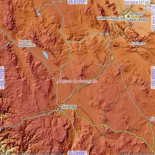 Topographic map of Pánuco de Coronado