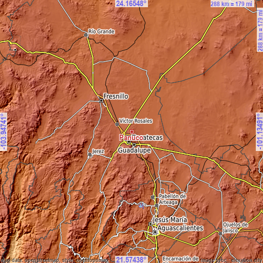 Topographic map of Pánuco