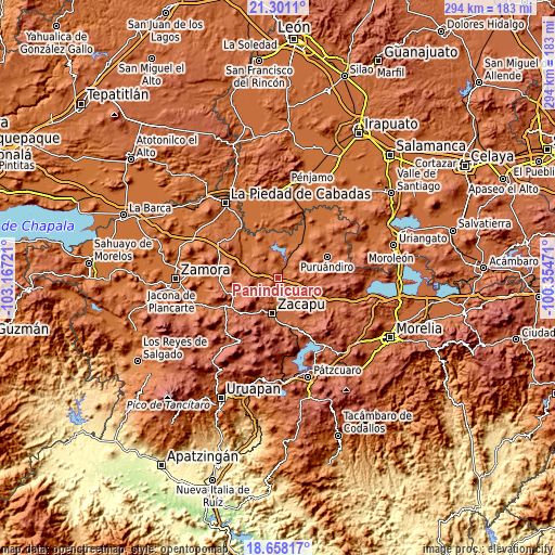 Topographic map of Panindícuaro