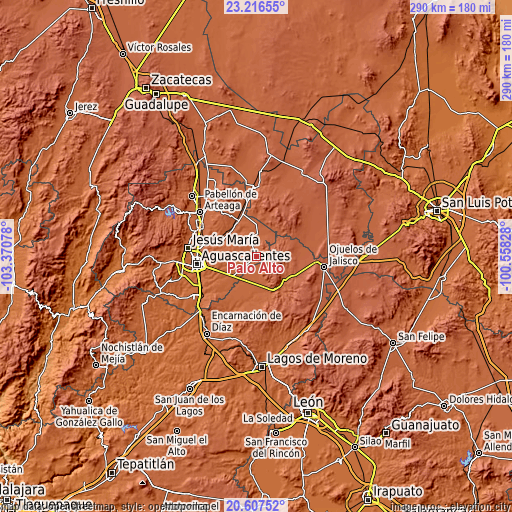 Topographic map of Palo Alto