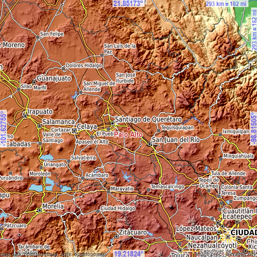 Topographic map of Palo Alto