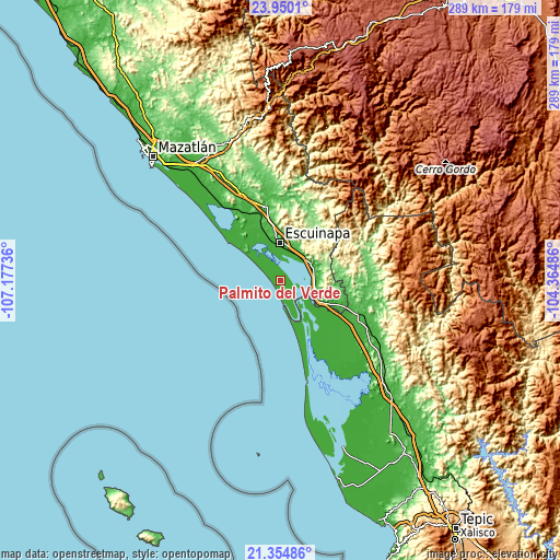 Topographic map of Palmito del Verde