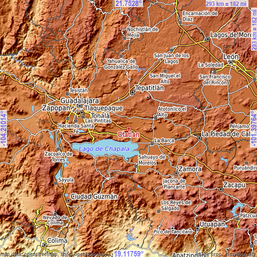 Topographic map of Otatlán