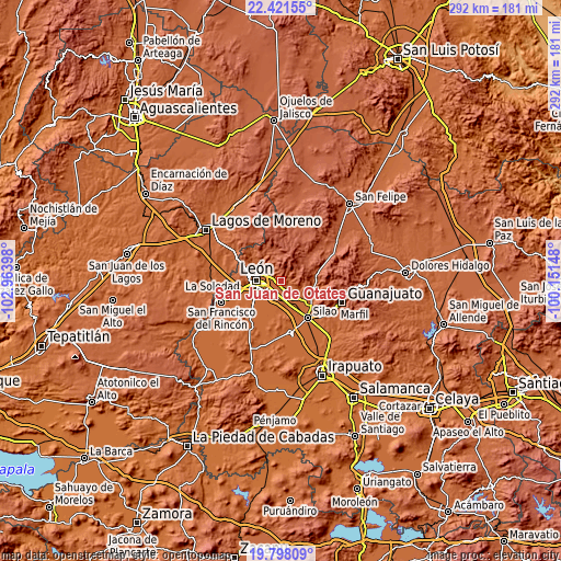Topographic map of San Juan de Otates