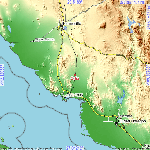 Topographic map of Ortiz