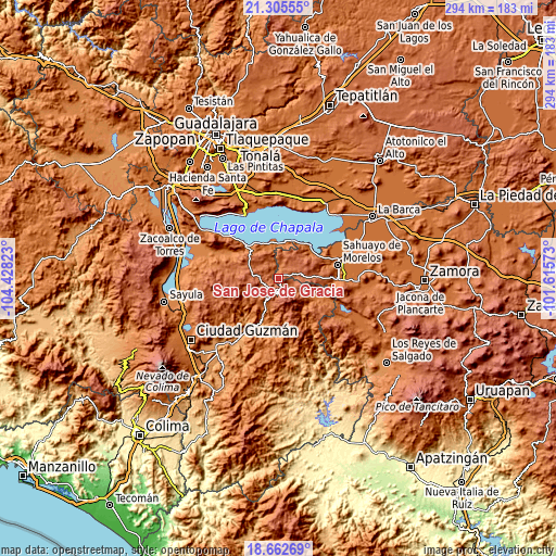 Topographic map of San José de Gracia