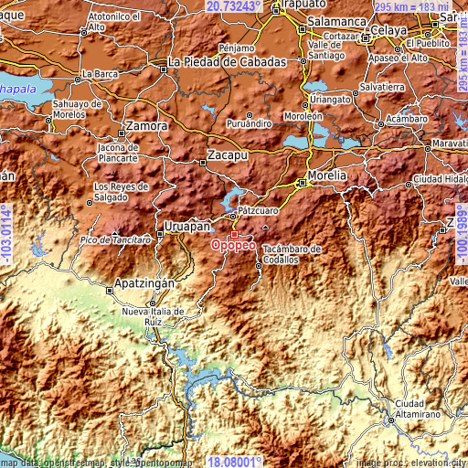 Topographic map of Opopeo