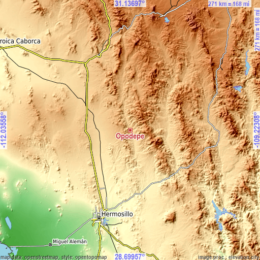 Topographic map of Opodepe
