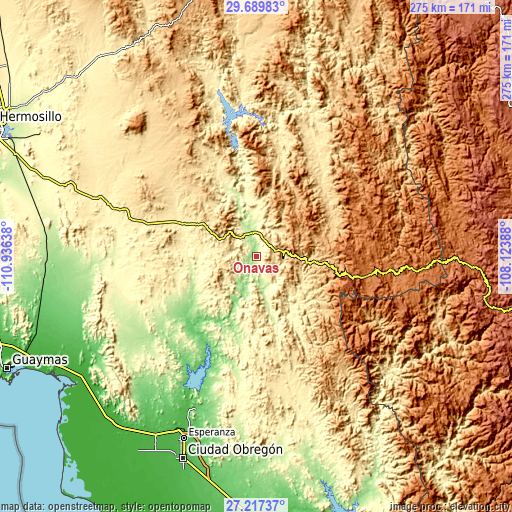 Topographic map of Onavas