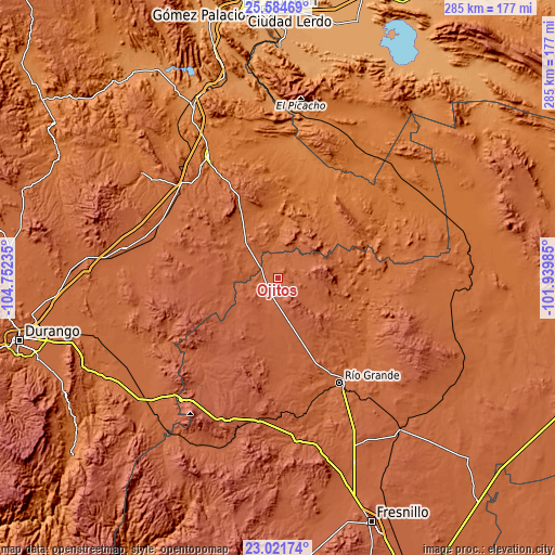 Topographic map of Ojitos