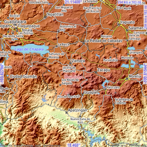 Topographic map of Ocumicho