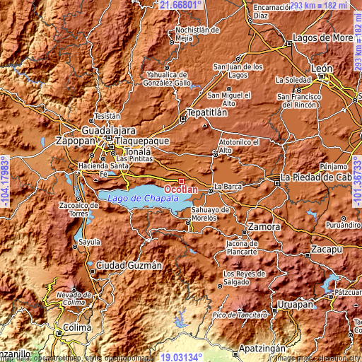 Topographic map of Ocotlán