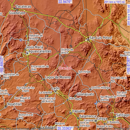 Topographic map of Ocampo