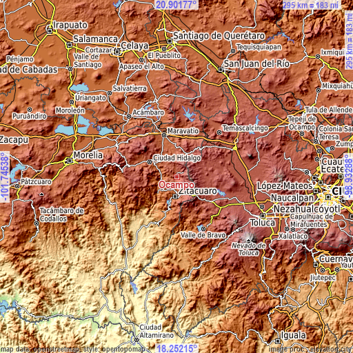 Topographic map of Ocampo